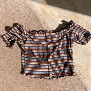 Multicolor off the shoulder crop top